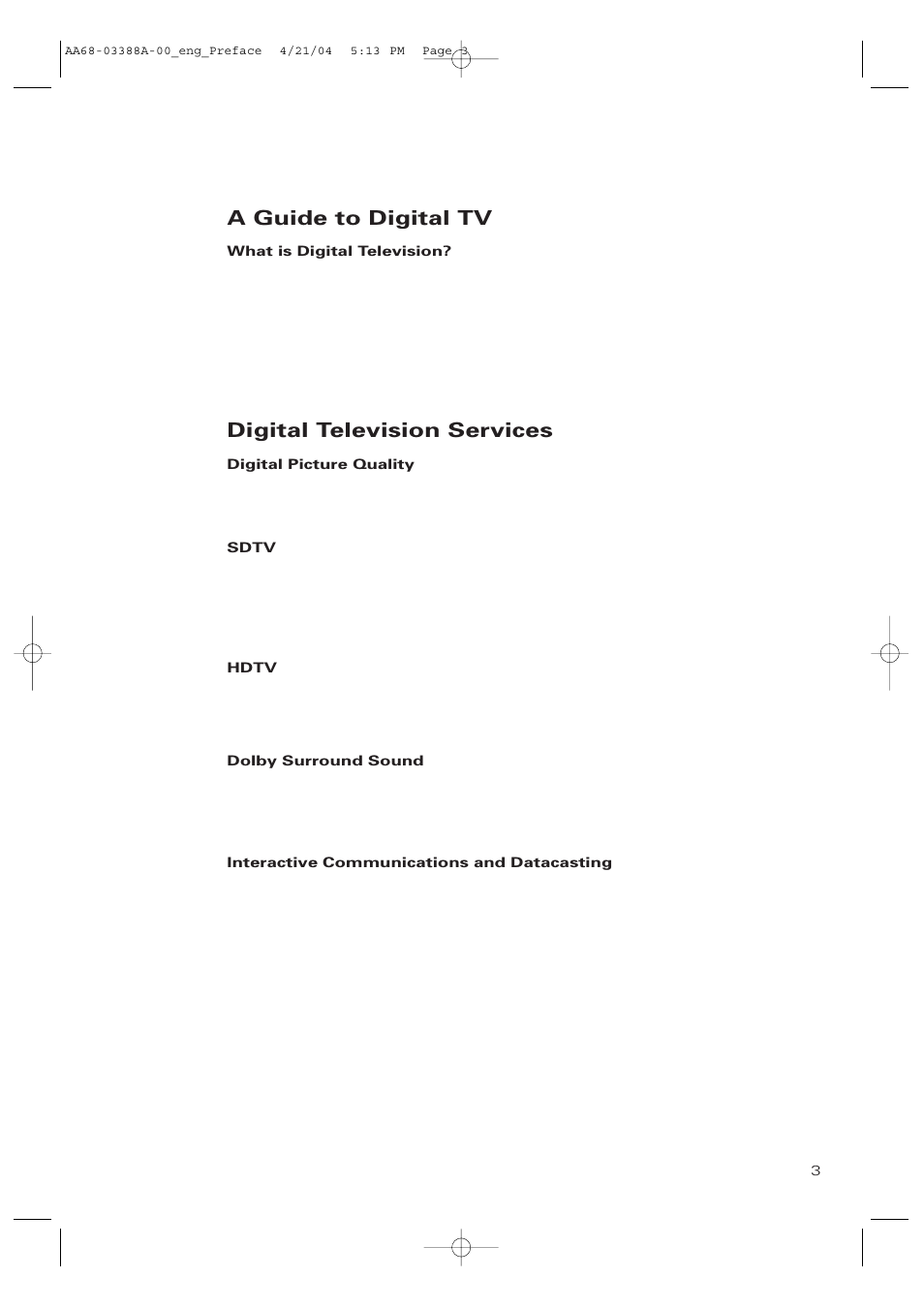A guide to digital tv, Digital television services | Samsung DynaFlat TX-P3076WH User Manual | Page 3 / 92