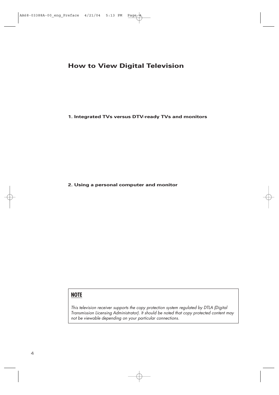 How to view digital television | Samsung DynaFlat TX-P3076WH User Manual | Page 4 / 92