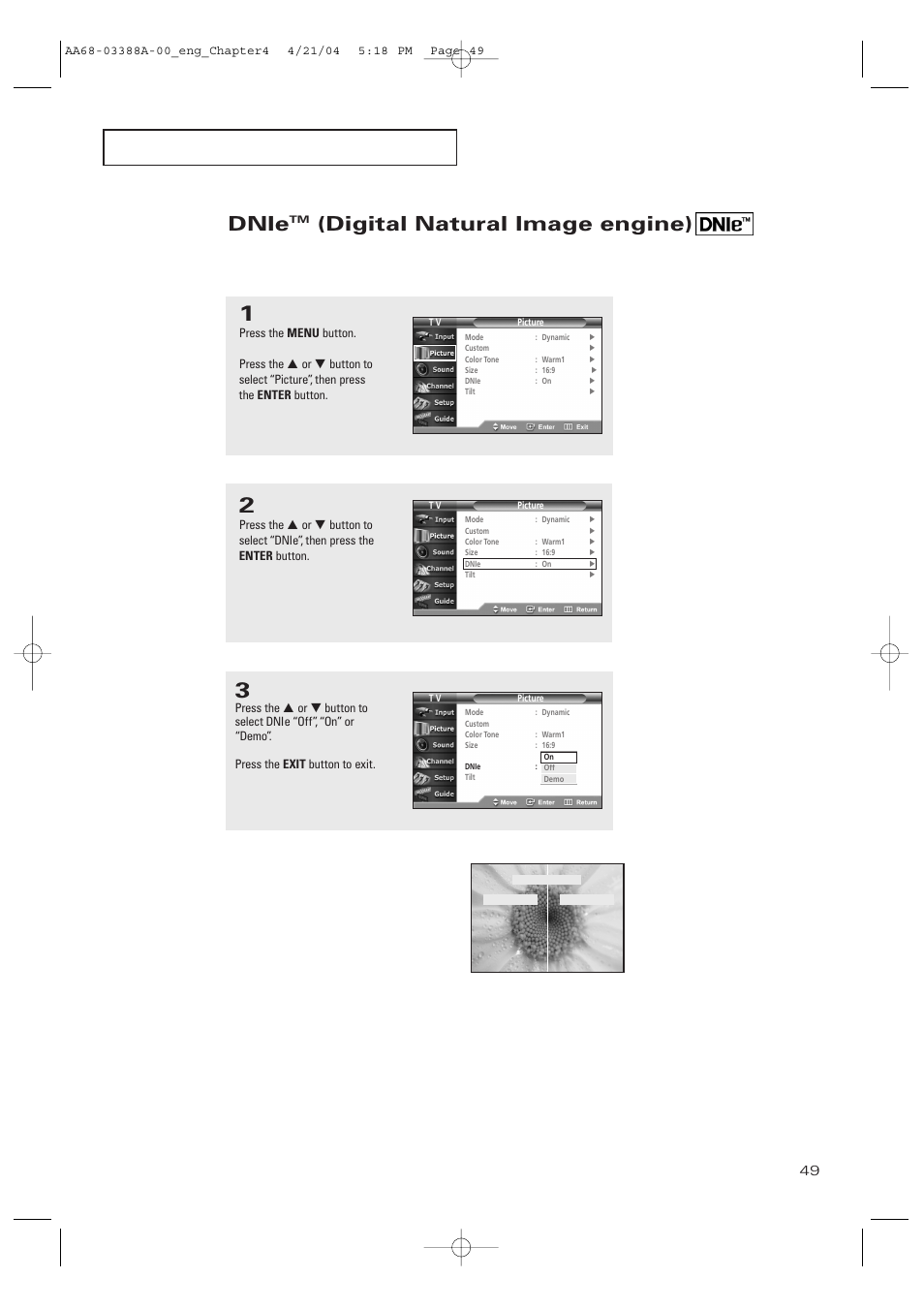 Dnietm (digital natural image engine), Dnie, Digital natural image engine) | Samsung DynaFlat TX-P3076WH User Manual | Page 49 / 92
