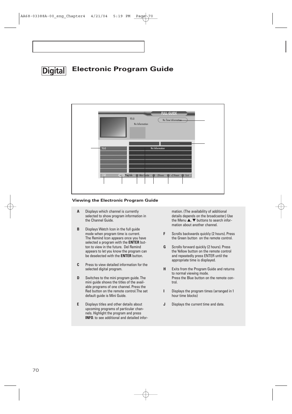 Electronic program guide, Digital | Samsung DynaFlat TX-P3076WH User Manual | Page 70 / 92