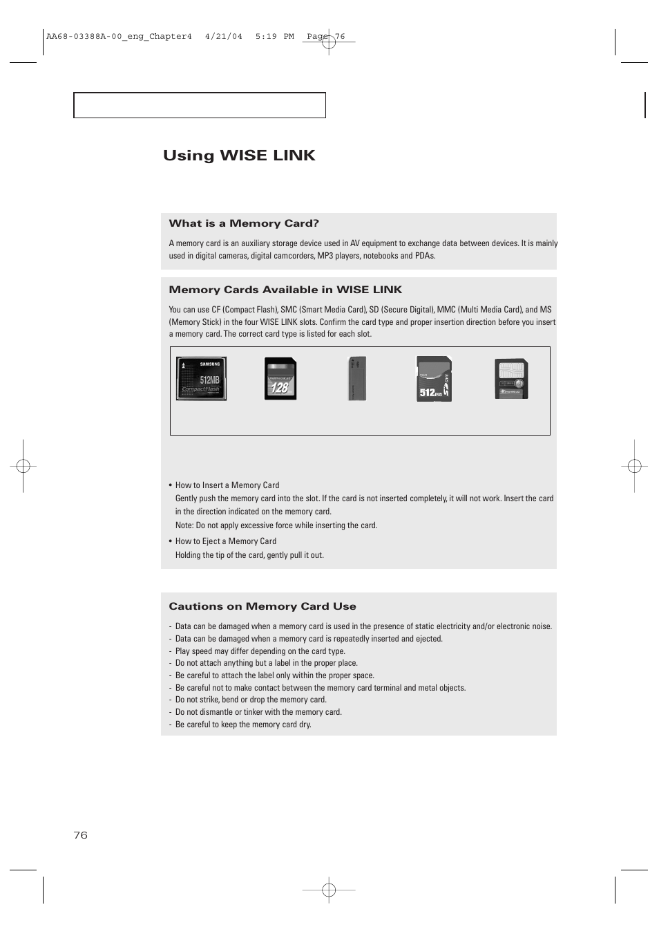 Using wise link | Samsung DynaFlat TX-P3076WH User Manual | Page 76 / 92