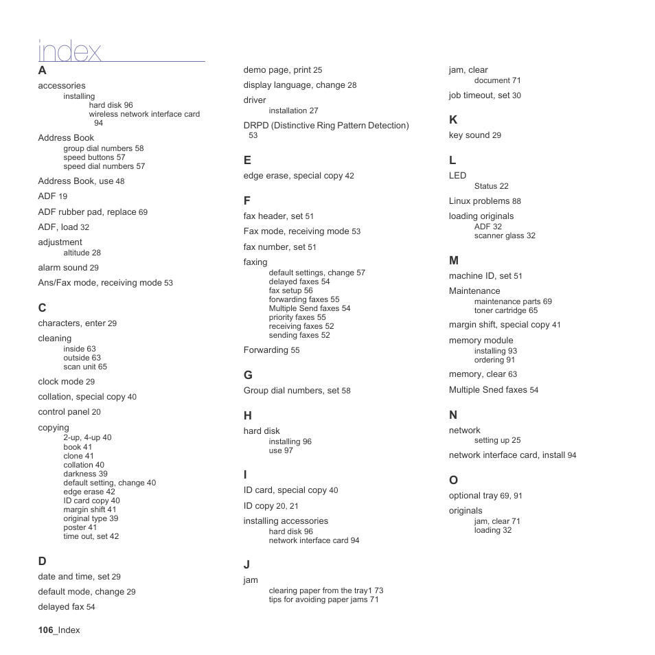 Index | Samsung CLX-6200ND User Manual | Page 106 / 161