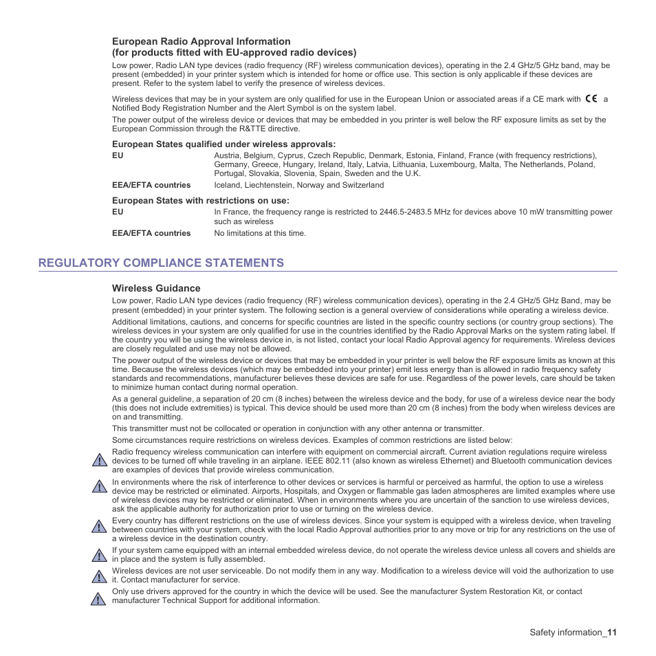 Regulatory compliance statements | Samsung CLX-6200ND User Manual | Page 11 / 161