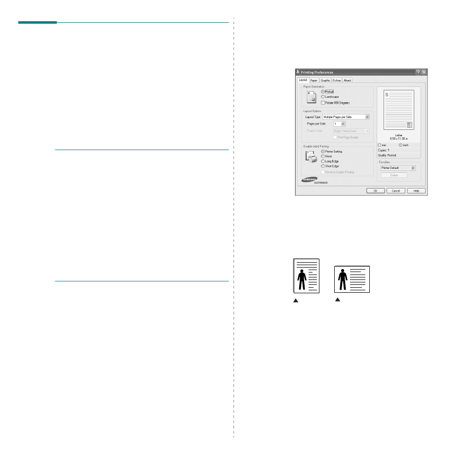 Printer settings, Layout tab | Samsung CLX-6200ND User Manual | Page 127 / 161