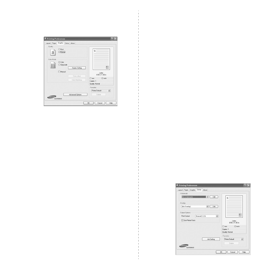 Graphics tab, Extras tab, Graphics tab extras tab | Graphics tab - extras tab | Samsung CLX-6200ND User Manual | Page 129 / 161