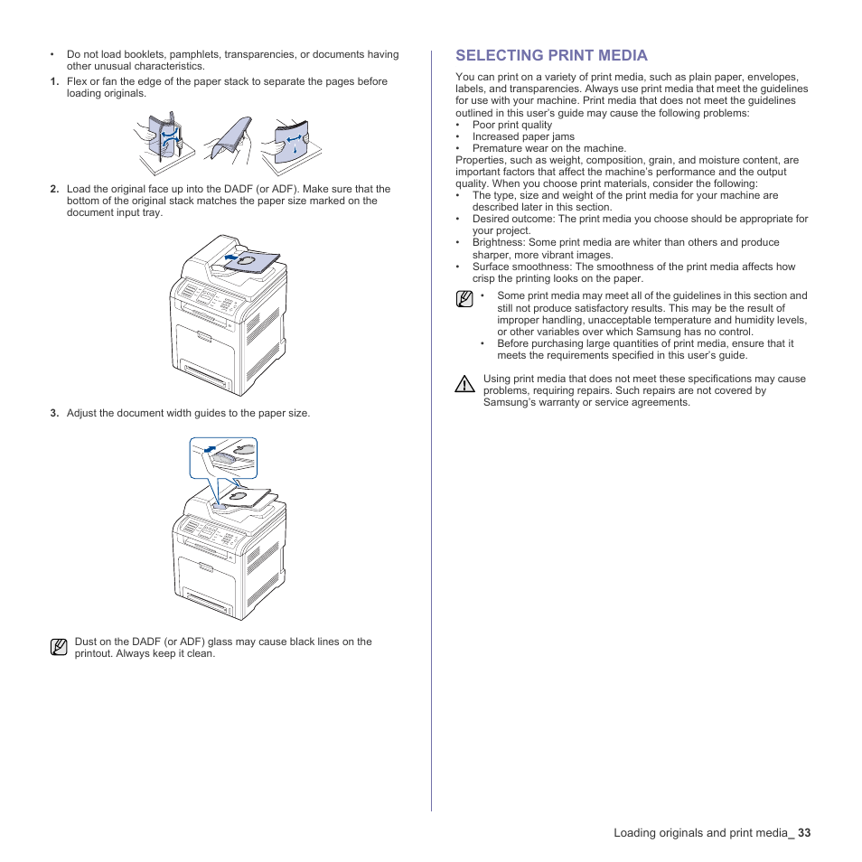 Selecting print media, 33 selecting print media | Samsung CLX-6200ND User Manual | Page 33 / 161