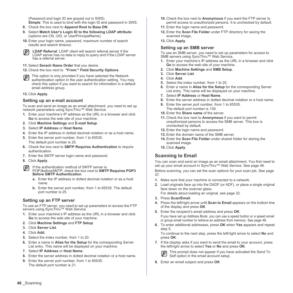 Scanning to email, E 46 | Samsung CLX-6200ND User Manual | Page 46 / 161