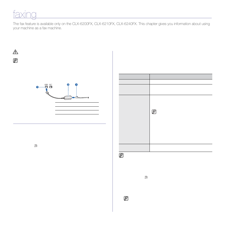 Faxing, Sending a fax, Setting the fax header | Adjusting the document settings, 51 sending a fax | Samsung CLX-6200ND User Manual | Page 51 / 161