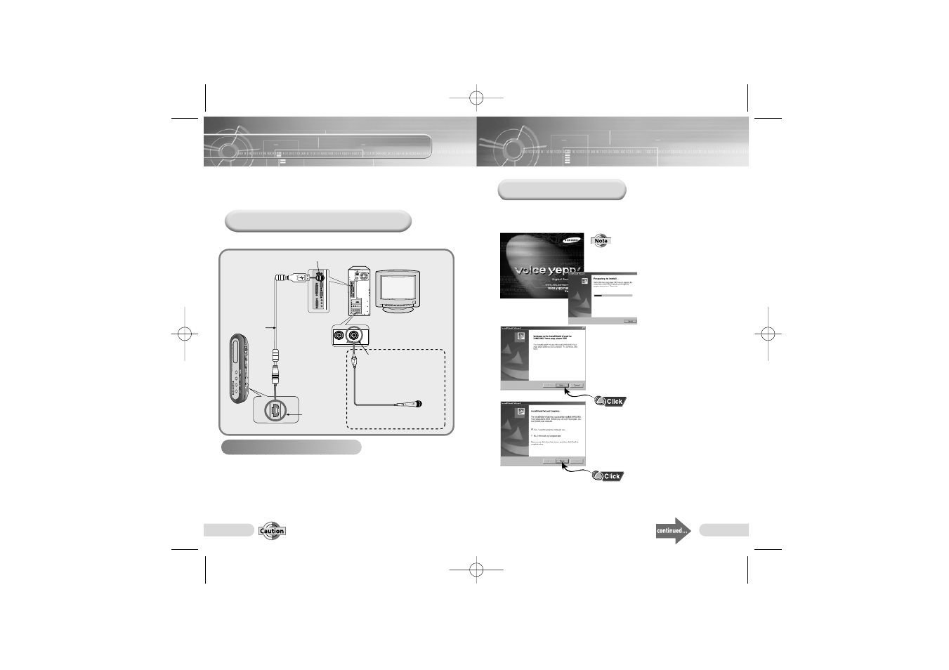 Using with a pc, Connecting voice yepp to a pc, Software installation | Samsung VY-H200 User Manual | Page 7 / 27