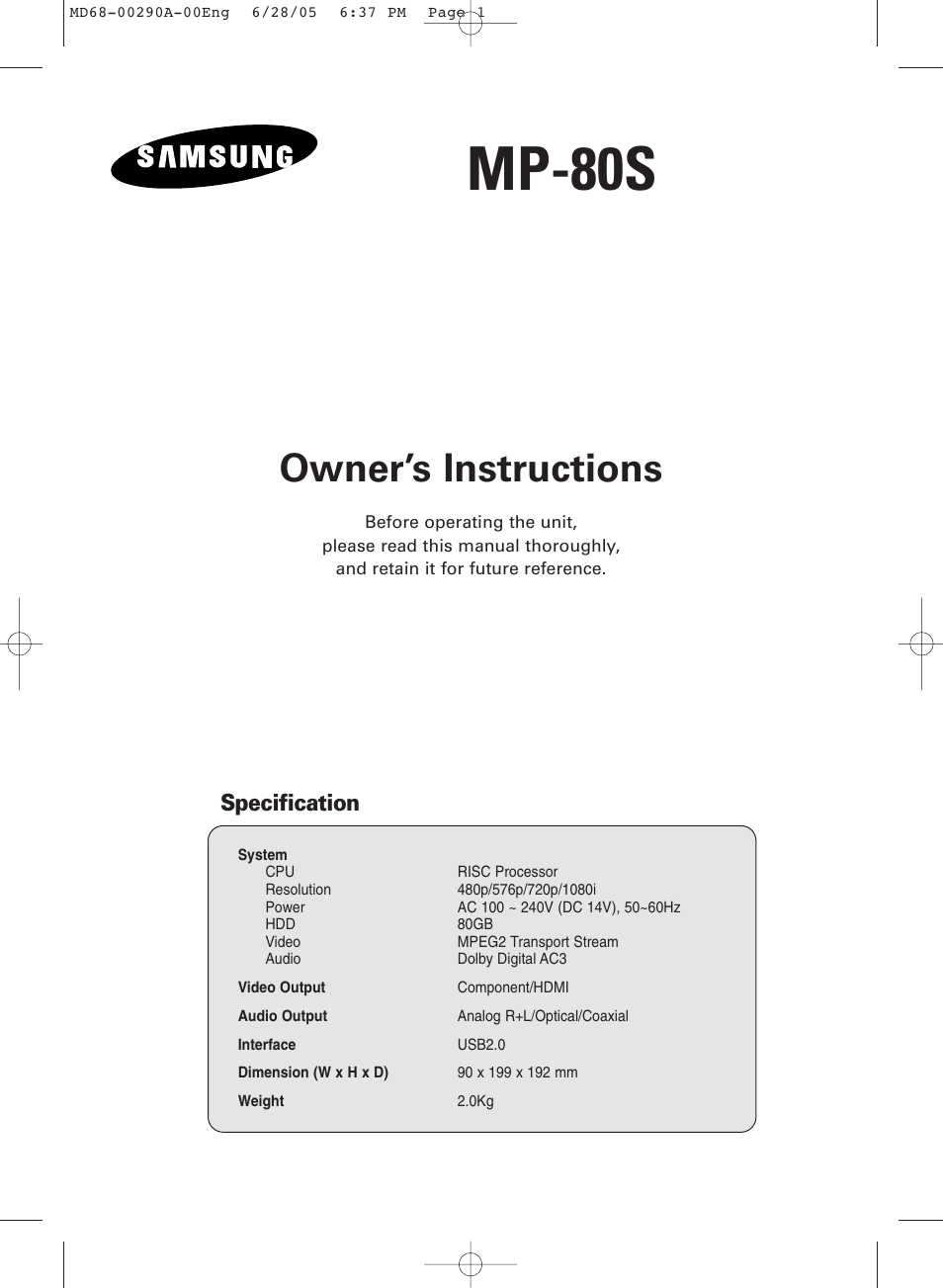 Samsung MP-80S User Manual | 12 pages