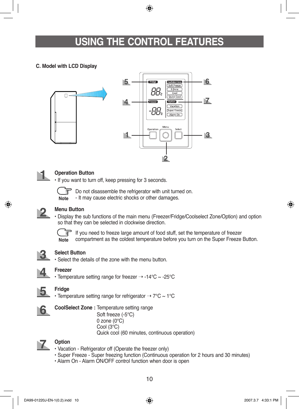 Using the control features | Samsung DA99-01220J User Manual | Page 10 / 30