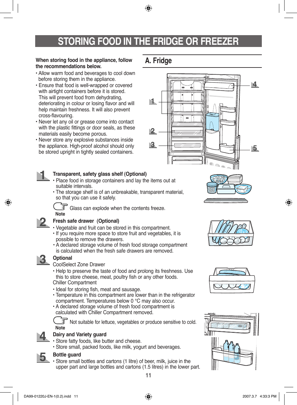 Storing food in the fridge or freezer, A. fridge | Samsung DA99-01220J User Manual | Page 11 / 30