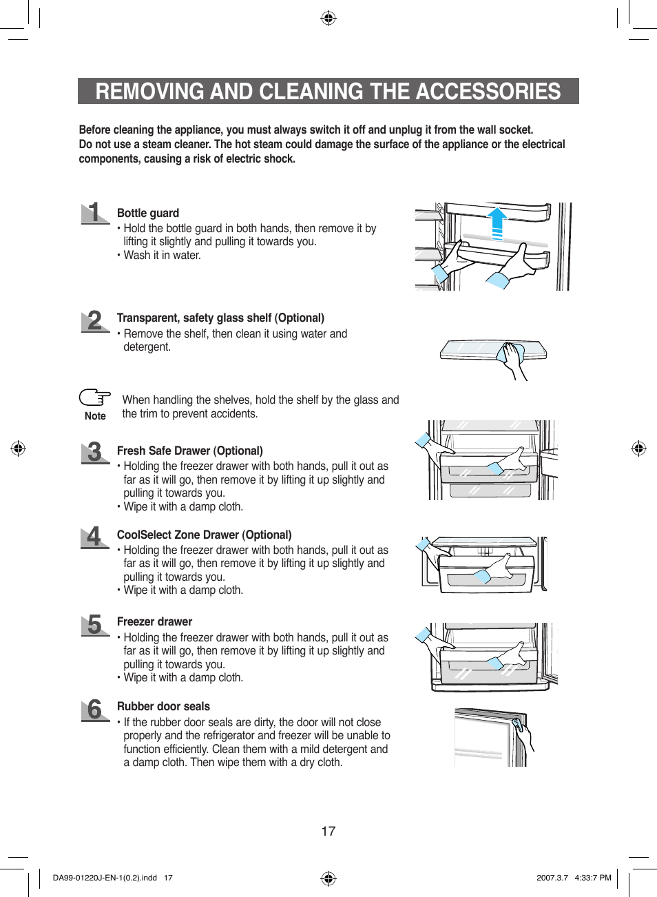 Removing and cleaning the accessories | Samsung DA99-01220J User Manual | Page 17 / 30