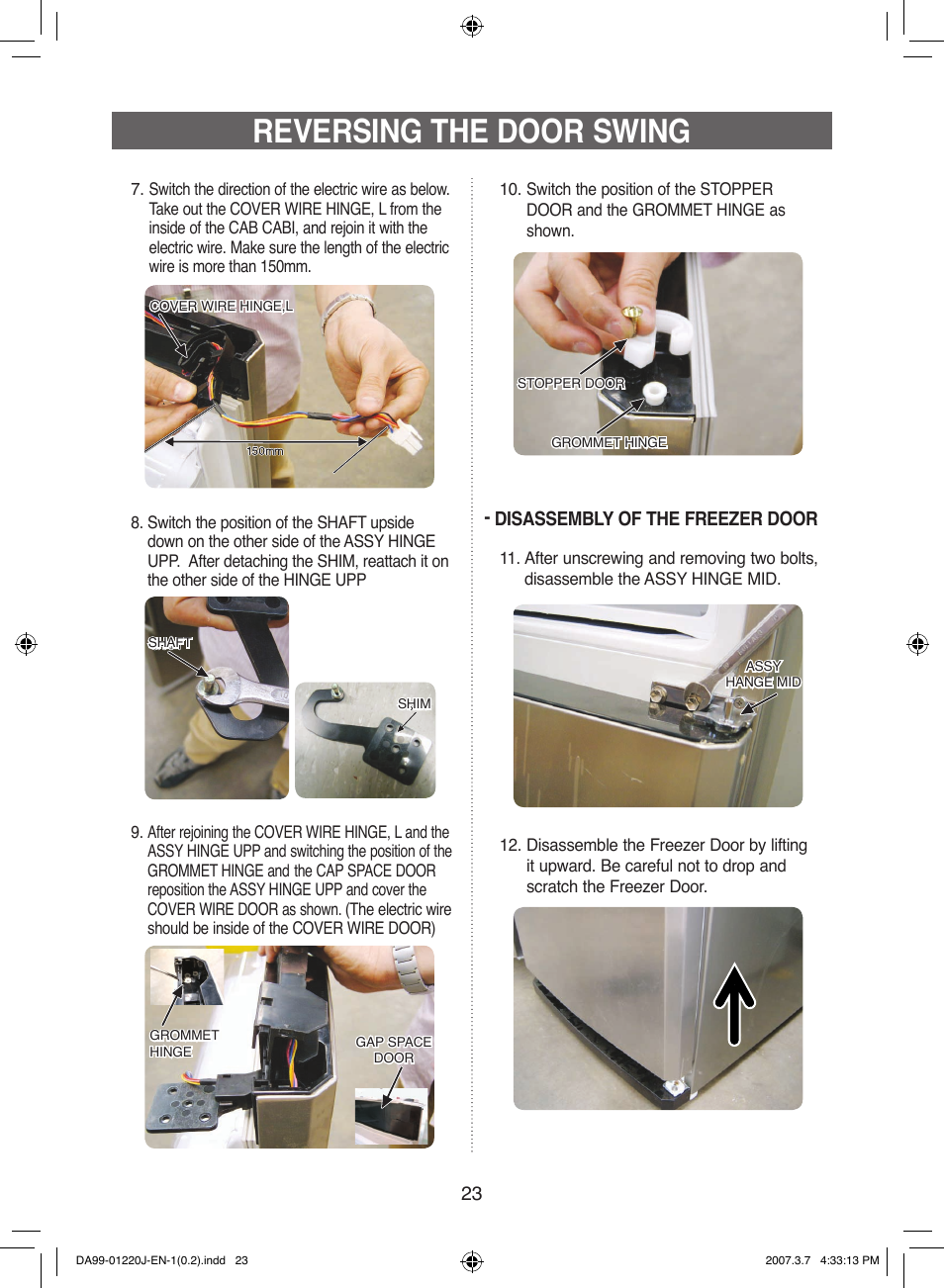 Reversing the door swing | Samsung DA99-01220J User Manual | Page 23 / 30