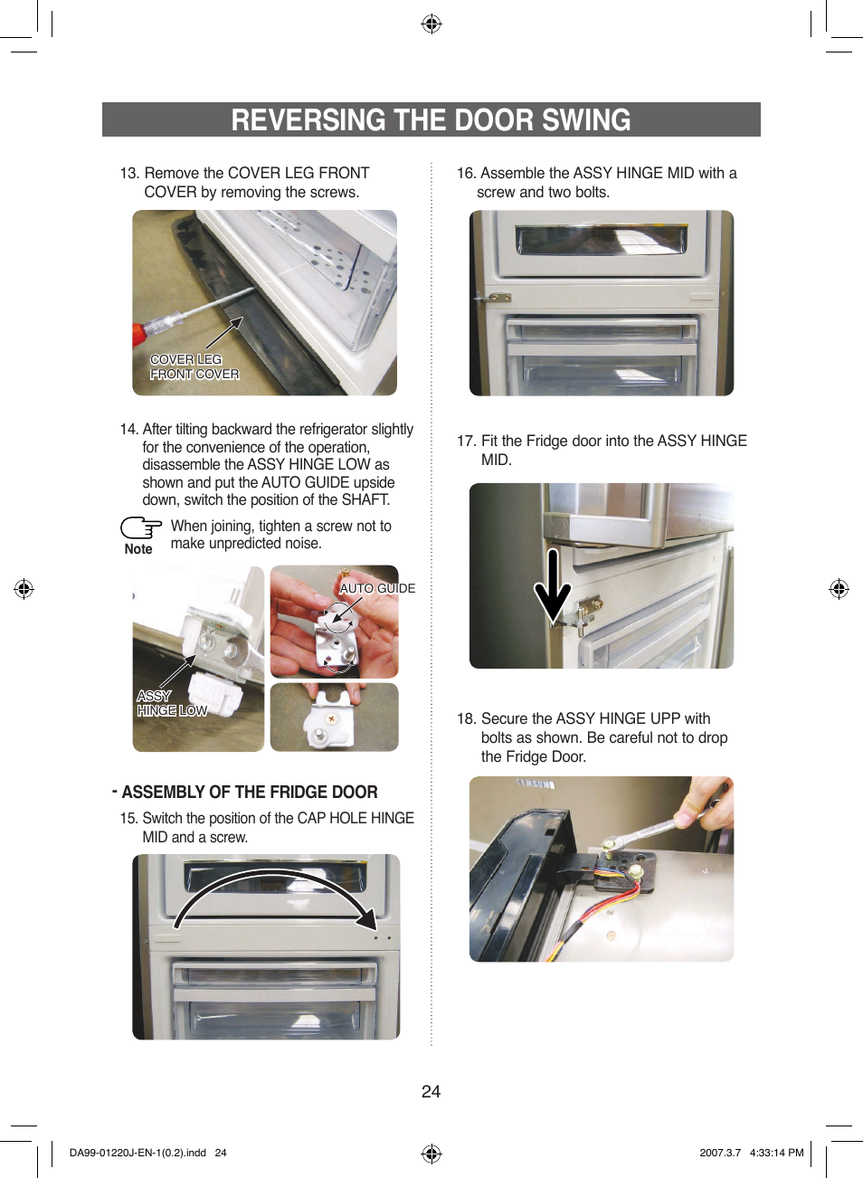 Reversing the door swing | Samsung DA99-01220J User Manual | Page 24 / 30