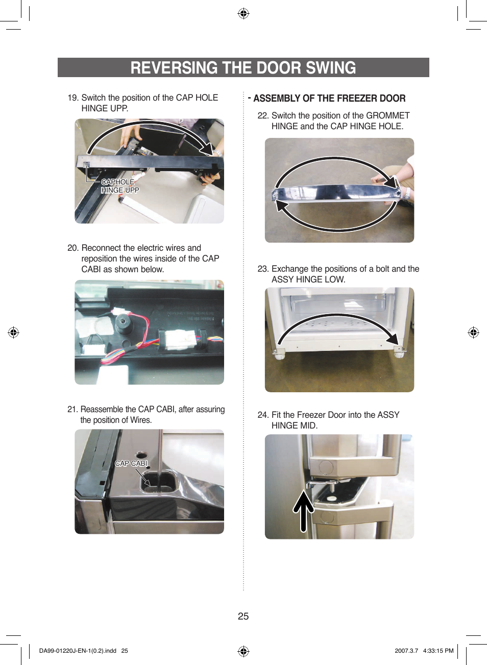 Reversing the door swing | Samsung DA99-01220J User Manual | Page 25 / 30