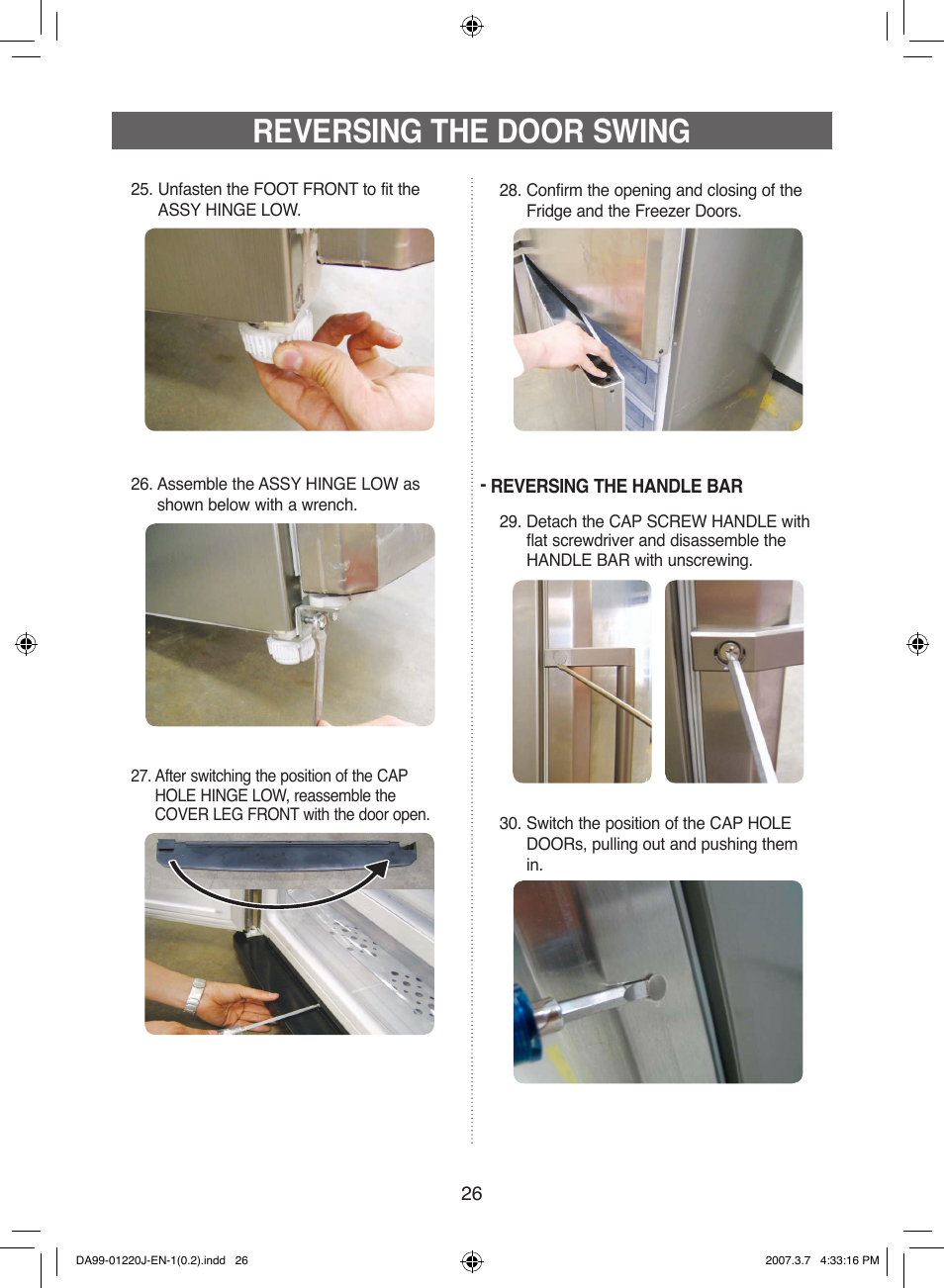 Reversing the door swing | Samsung DA99-01220J User Manual | Page 26 / 30