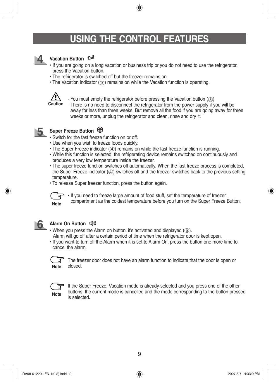 Using the control features | Samsung DA99-01220J User Manual | Page 9 / 30