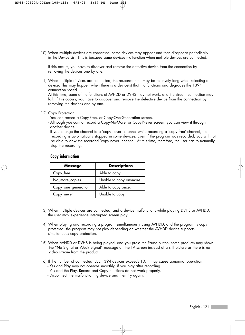 Copy information | Samsung HL-R6168W User Manual | Page 121 / 144