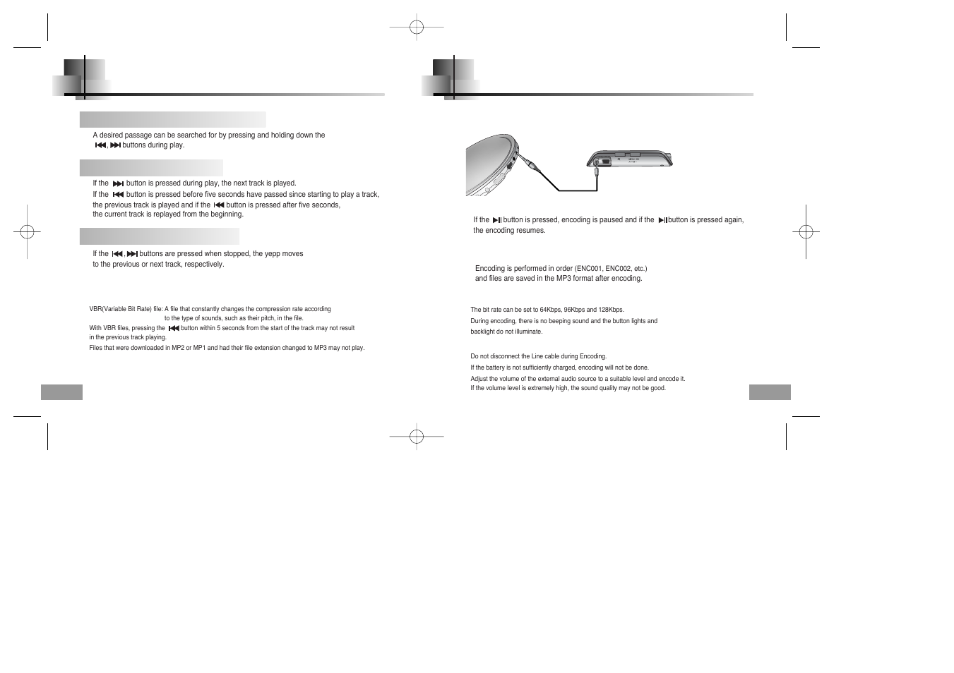 Searching for music/voice files, Encoding mp3s | Samsung YP-60V User Manual | Page 22 / 40