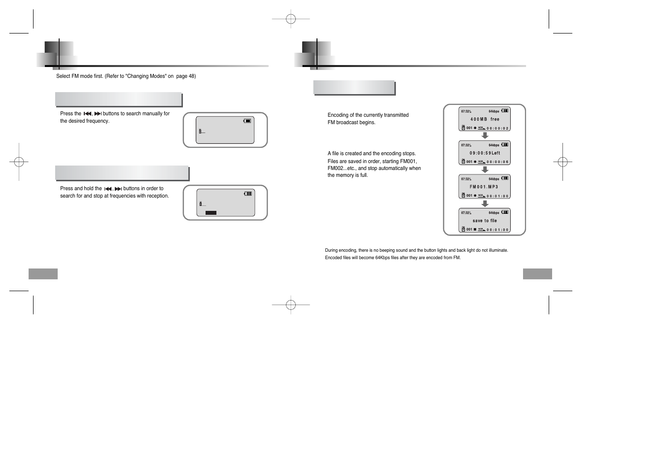 Listening to fm radio, Encoding from fm radio | Samsung YP-60V User Manual | Page 23 / 40