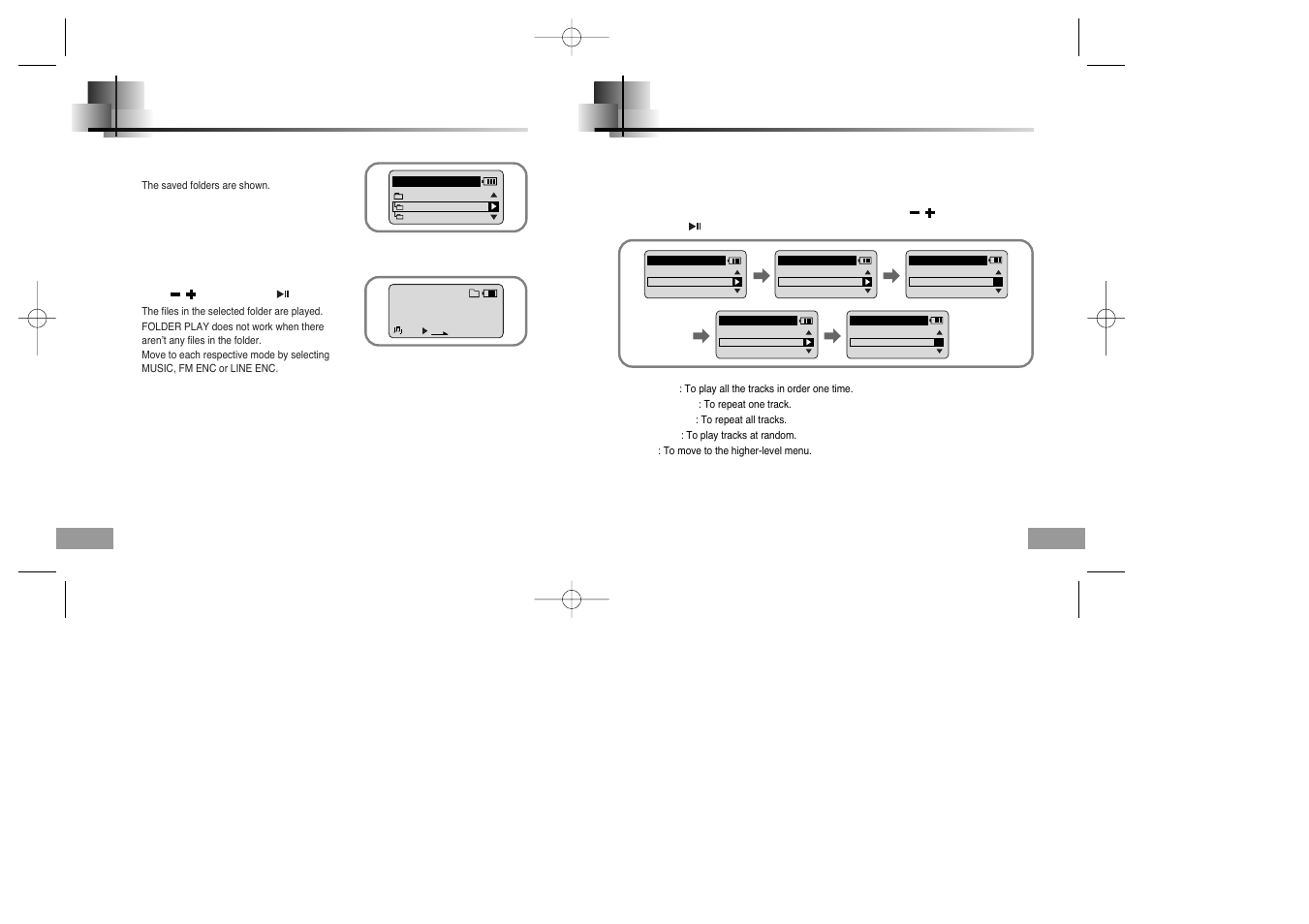 Playing folders, Selecting the play mode | Samsung YP-60V User Manual | Page 26 / 40