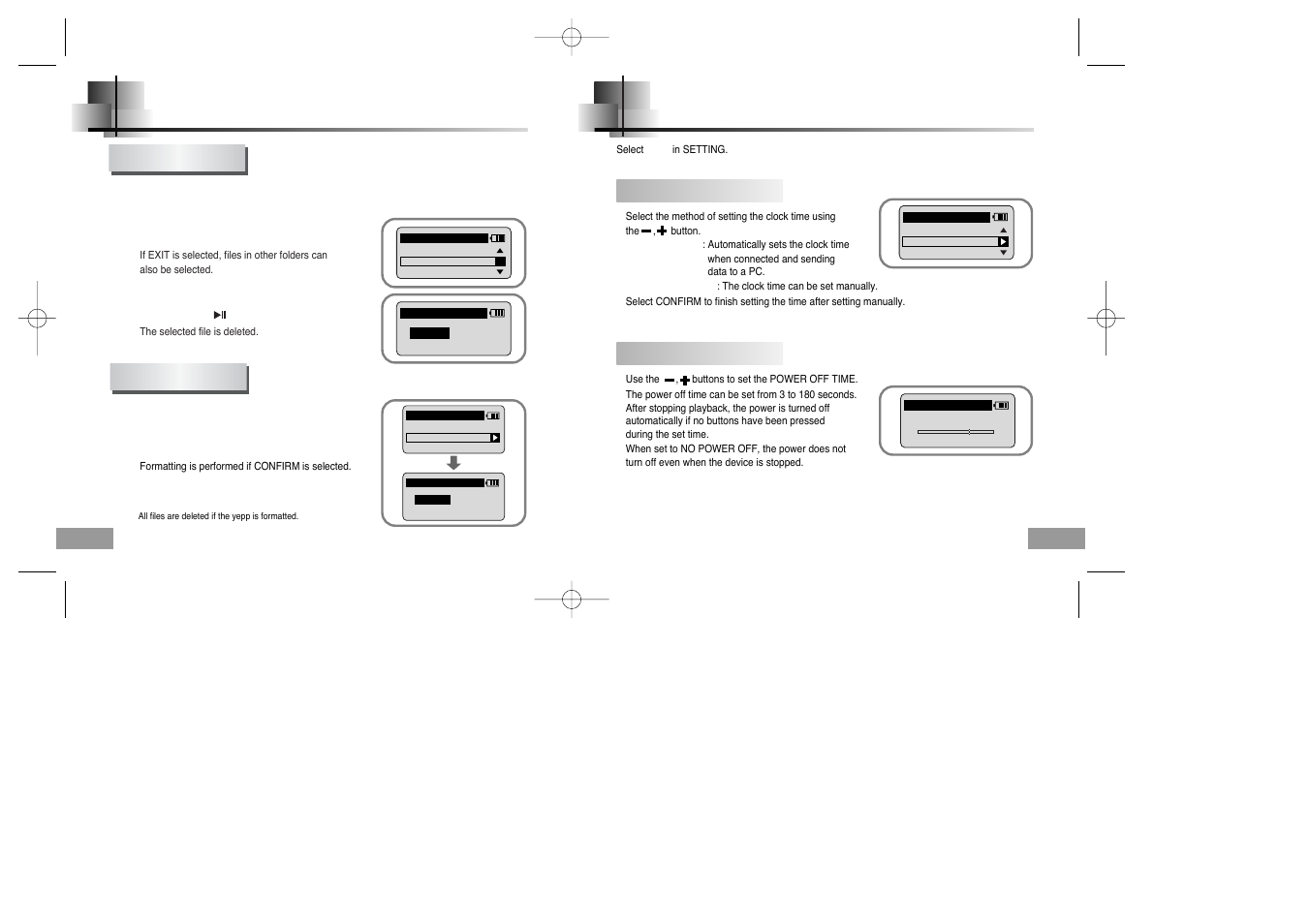 Managing files, Time control, Deleting formatting | Samsung YP-60V User Manual | Page 28 / 40
