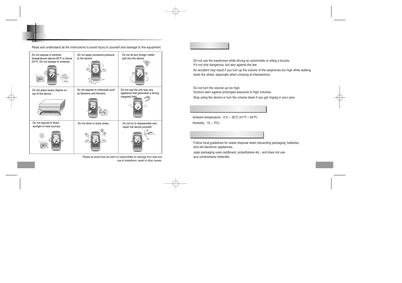 Preparations, Safety instructions, Earphones | Samsung YP-60V User Manual | Page 3 / 40