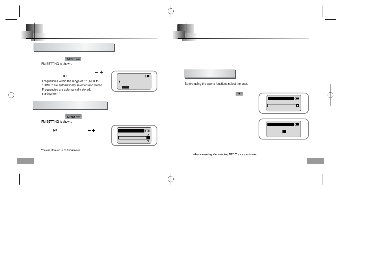 Setting fm, Using sports function, Caution when measuring your heart rate | Samsung YP-60V User Manual | Page 32 / 40
