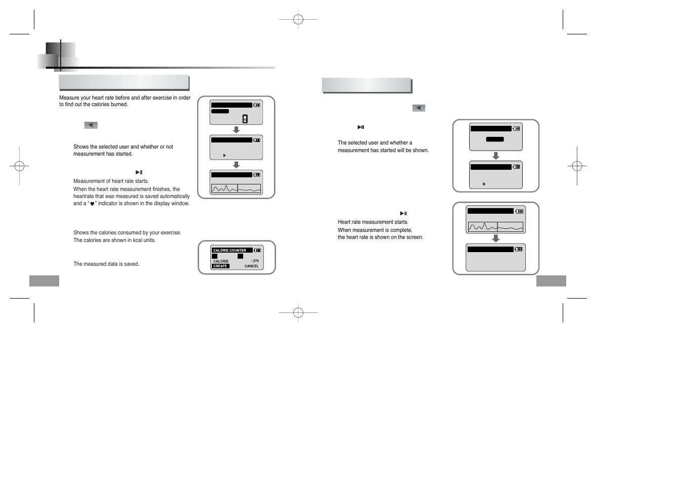 Using sports function, Measuring heartrate, Measuring calories consumed | Samsung YP-60V User Manual | Page 33 / 40