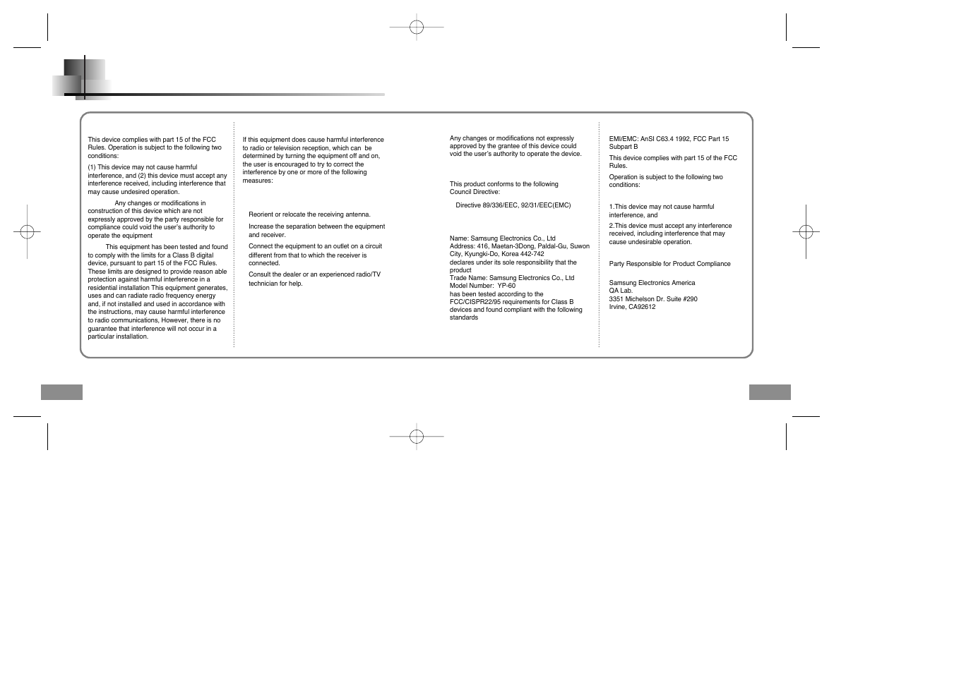 Safety information | Samsung YP-60V User Manual | Page 38 / 40