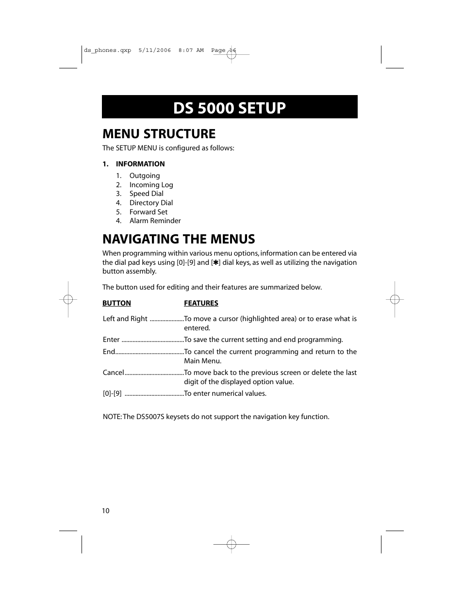 Ds 5000 setup, Menu structure, Navigating the menus | Samsung DS-5000 User Manual | Page 17 / 88