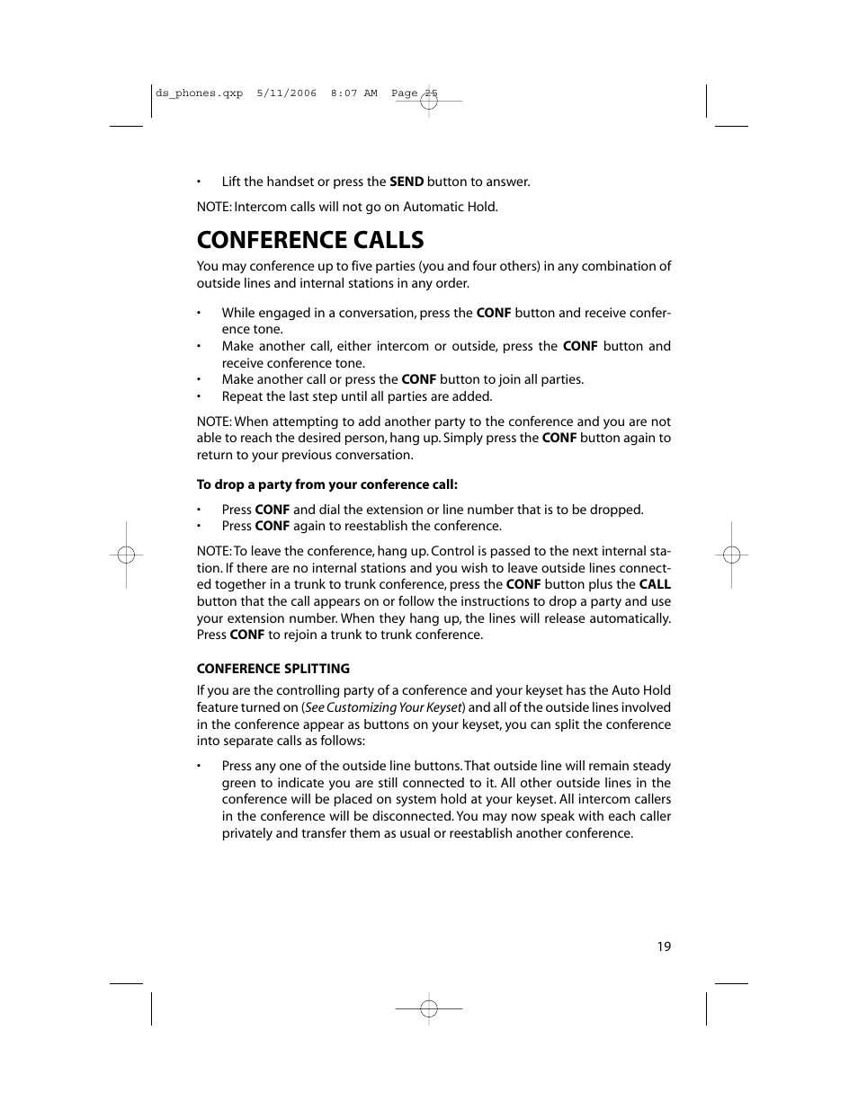 Conference calls | Samsung DS-5000 User Manual | Page 26 / 88