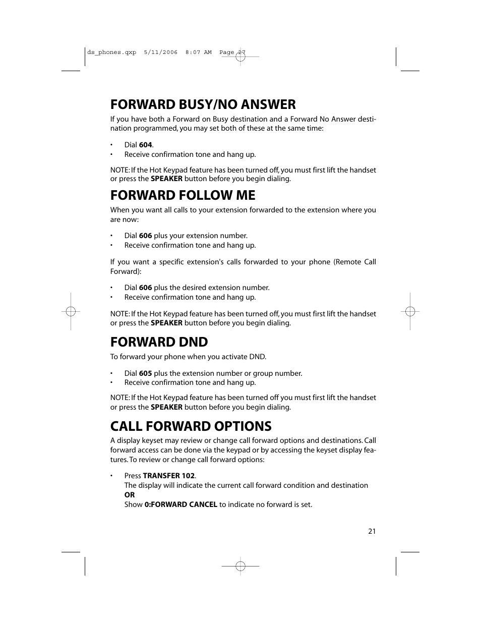Forward busy/no answer, Forward follow me, Forward dnd | Call forward options | Samsung DS-5000 User Manual | Page 28 / 88