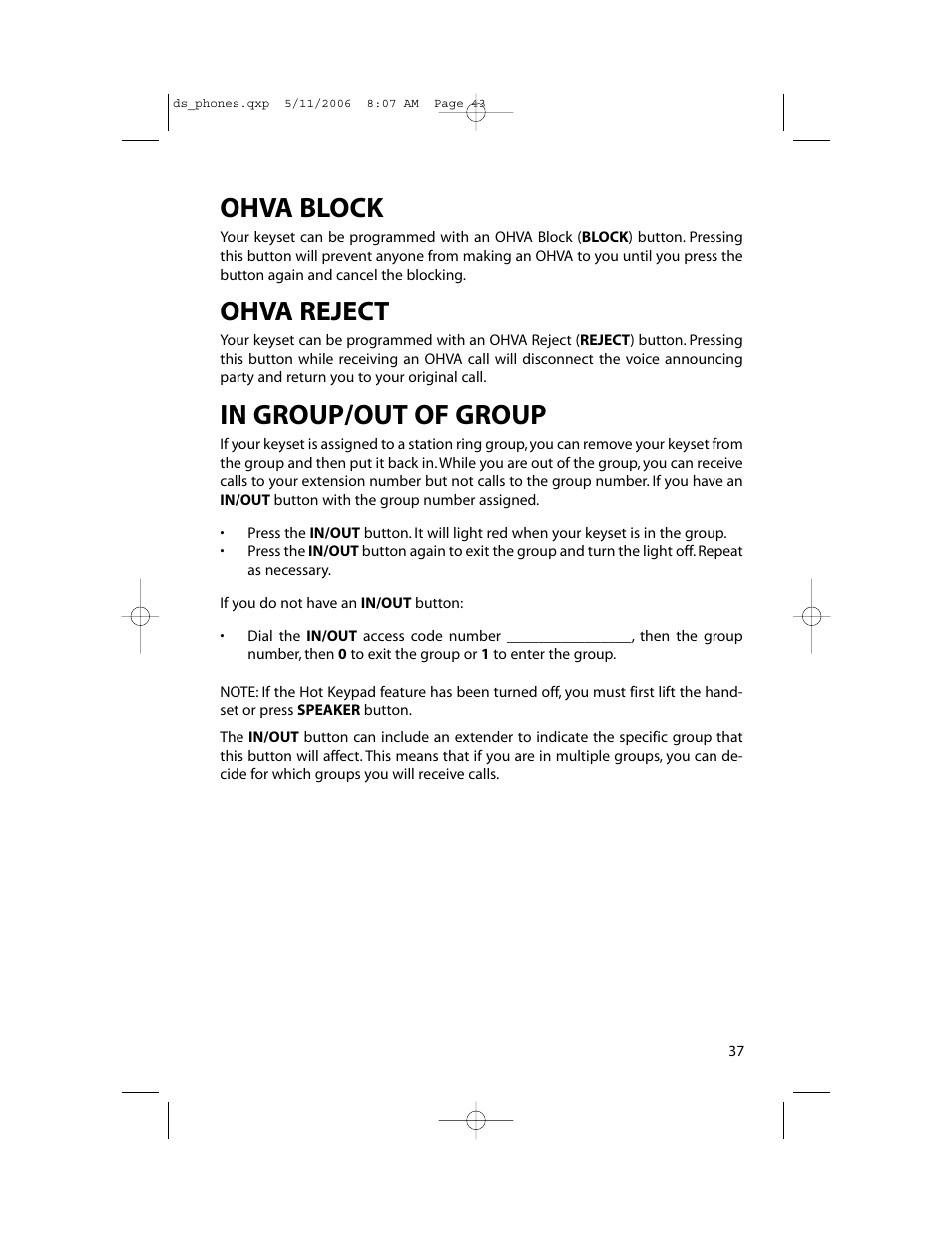 Ohva block, Ohva reject | Samsung DS-5000 User Manual | Page 44 / 88