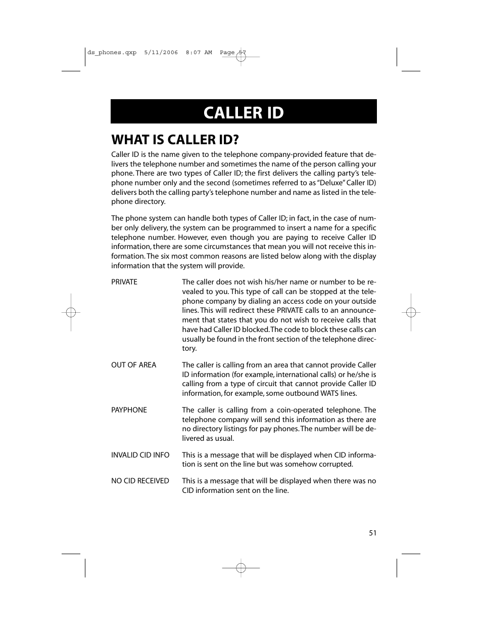 Caller id, What is caller id | Samsung DS-5000 User Manual | Page 58 / 88