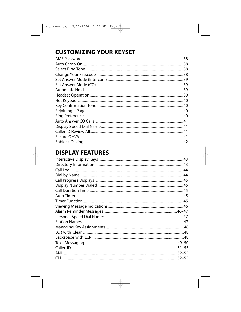 Customizing your keyset, Display features | Samsung DS-5000 User Manual | Page 6 / 88