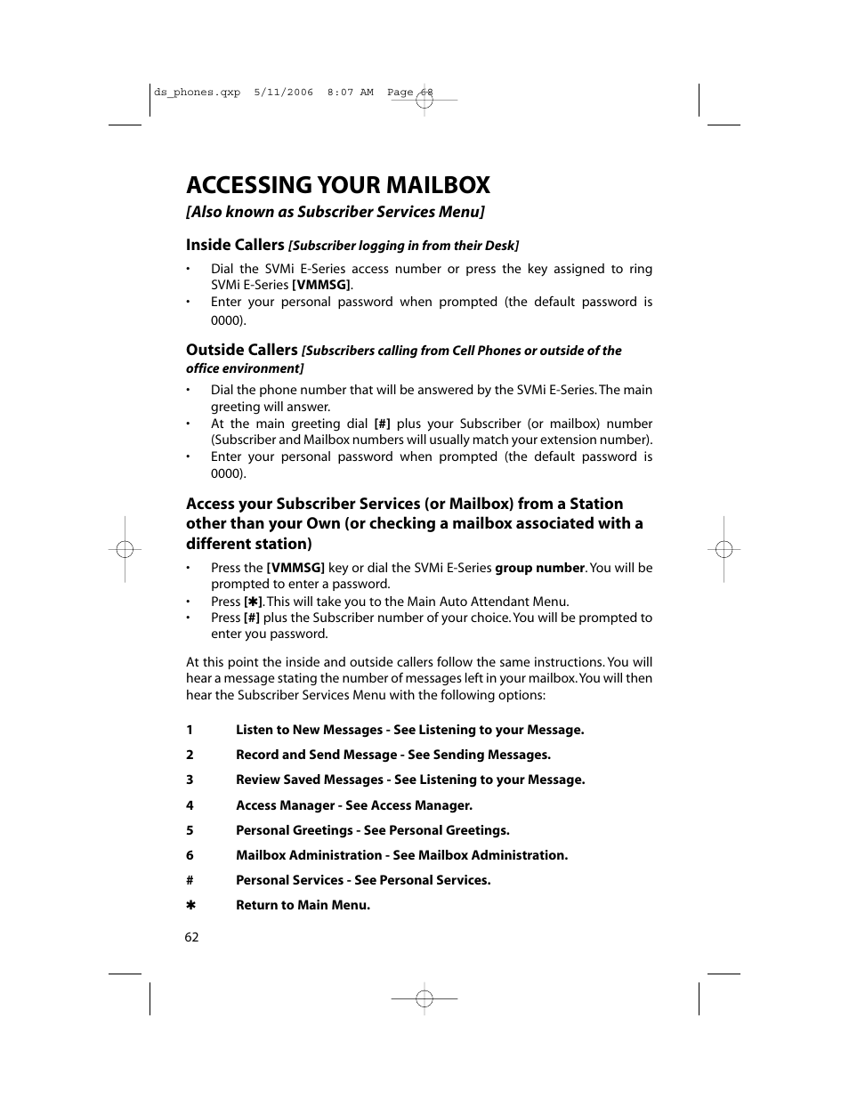Accessing your mailbox | Samsung DS-5000 User Manual | Page 69 / 88
