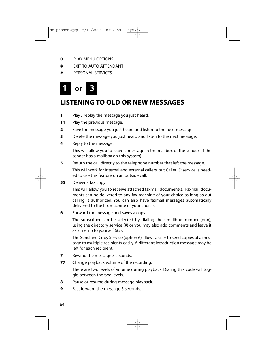 Listening to old or new messages | Samsung DS-5000 User Manual | Page 71 / 88