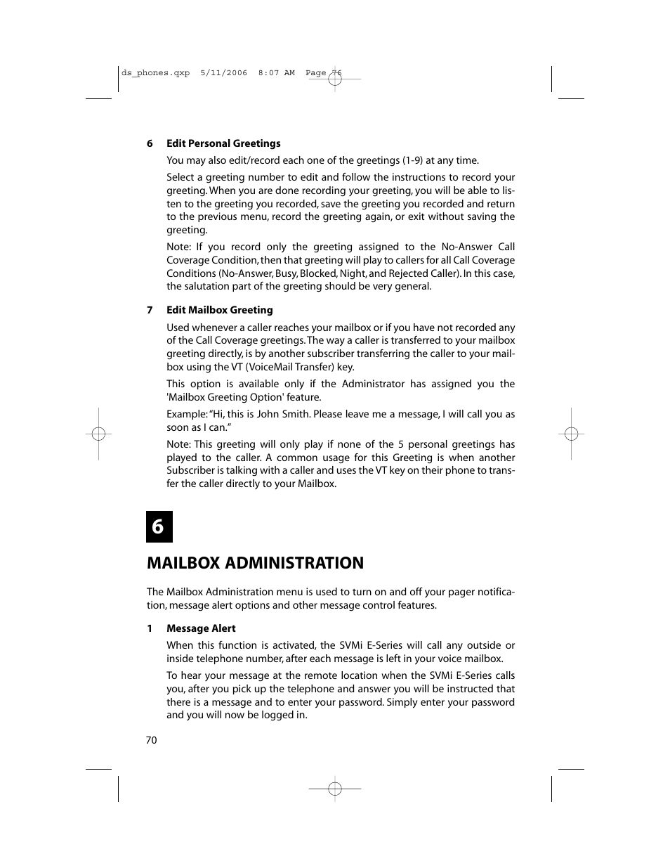 Mailbox administration | Samsung DS-5000 User Manual | Page 77 / 88