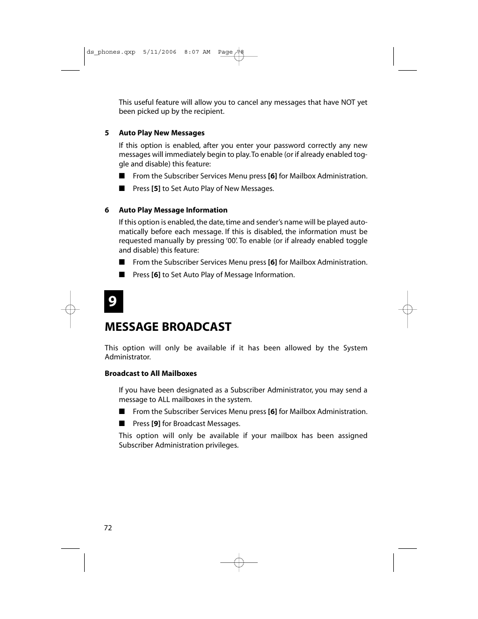 Message broadcast | Samsung DS-5000 User Manual | Page 79 / 88