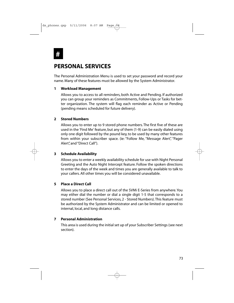 Personal services | Samsung DS-5000 User Manual | Page 80 / 88