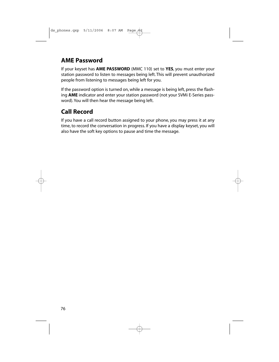 Ame password, Call record | Samsung DS-5000 User Manual | Page 83 / 88