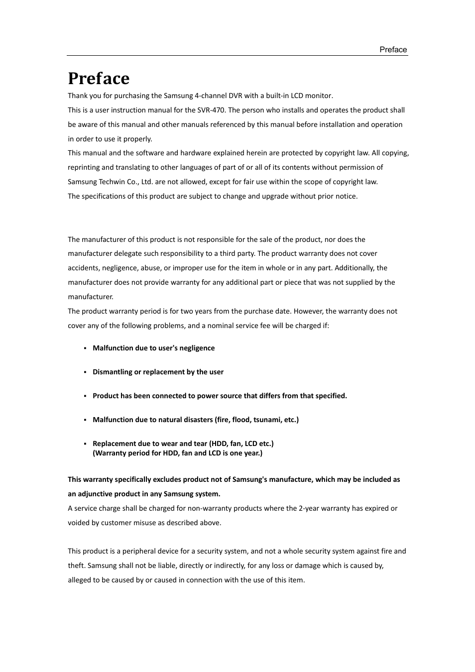 Preface | Samsung SVR-470 User Manual | Page 2 / 84