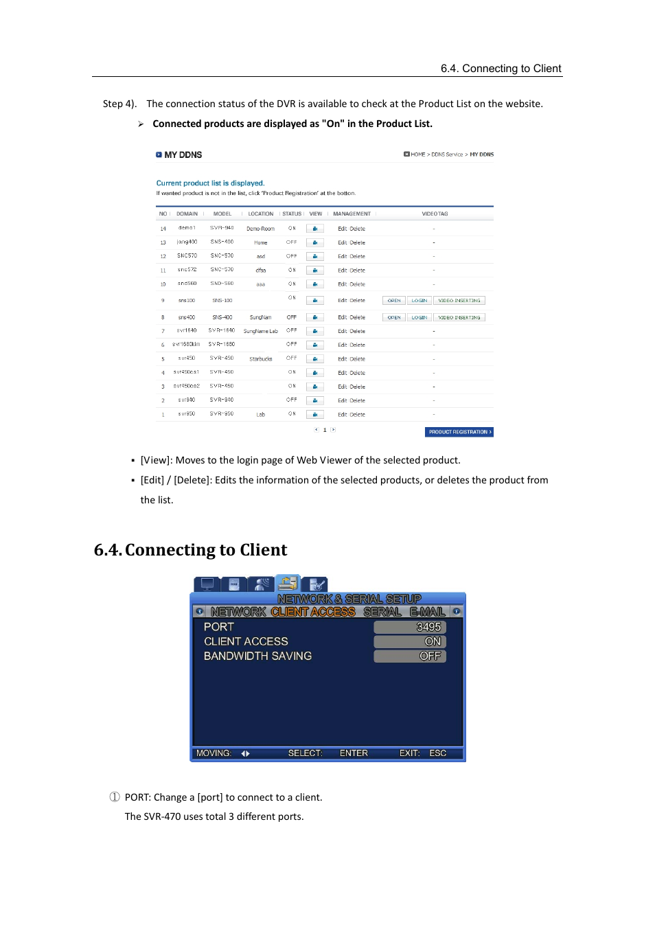 Connecting to client | Samsung SVR-470 User Manual | Page 41 / 84