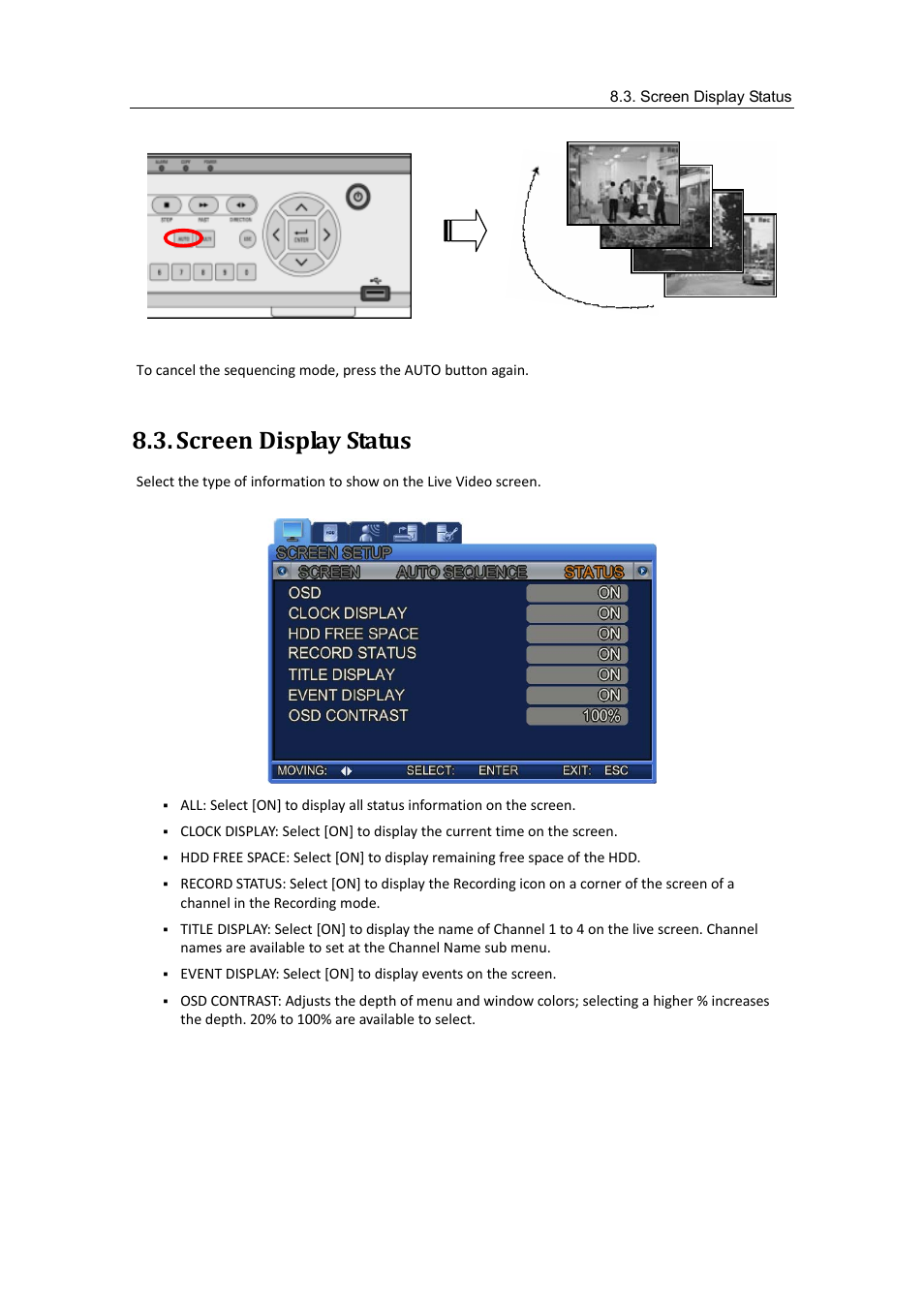 Screen display status | Samsung SVR-470 User Manual | Page 54 / 84