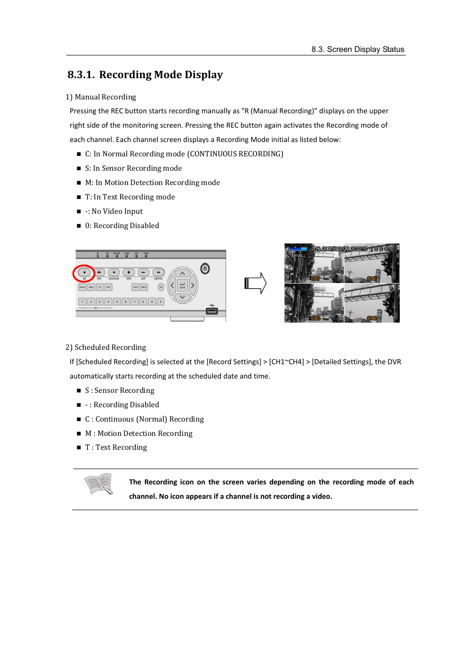 Recording mode display, Recordi, Ng mode display | Samsung SVR-470 User Manual | Page 55 / 84