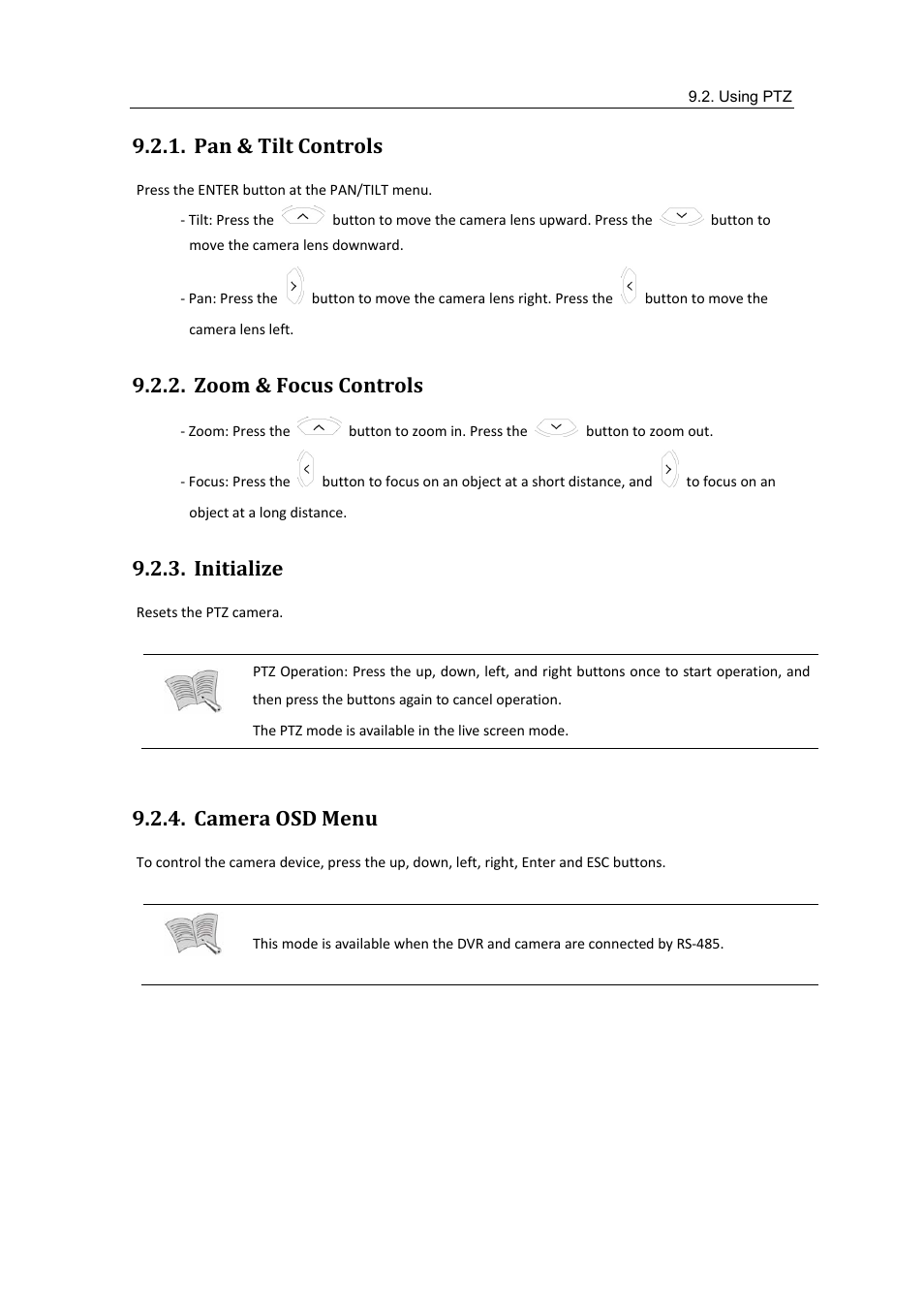 Pan & tilt controls, Zoom & focus controls, Initialize | Camera osd menu | Samsung SVR-470 User Manual | Page 57 / 84