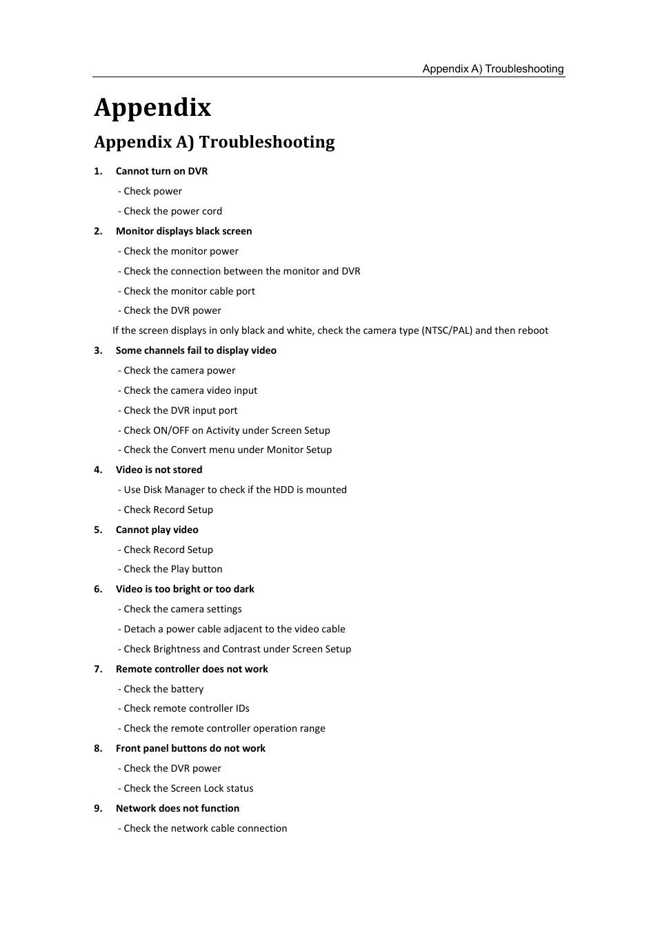 Appendix a) troubleshooting, Appendix | Samsung SVR-470 User Manual | Page 72 / 84