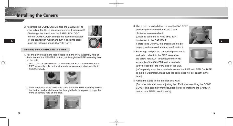 Installing the camera | Samsung SCC-C9302(F)P User Manual | Page 10 / 29